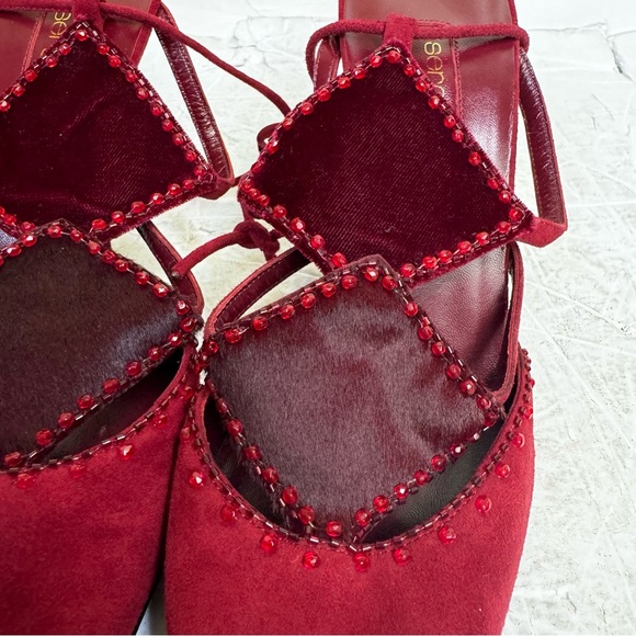 SERGIO ROSSI NEW Velvet Leather Beads Suede Ankle Tie Pointy Toe Pump Heels Shoe - Picture 5 of 15